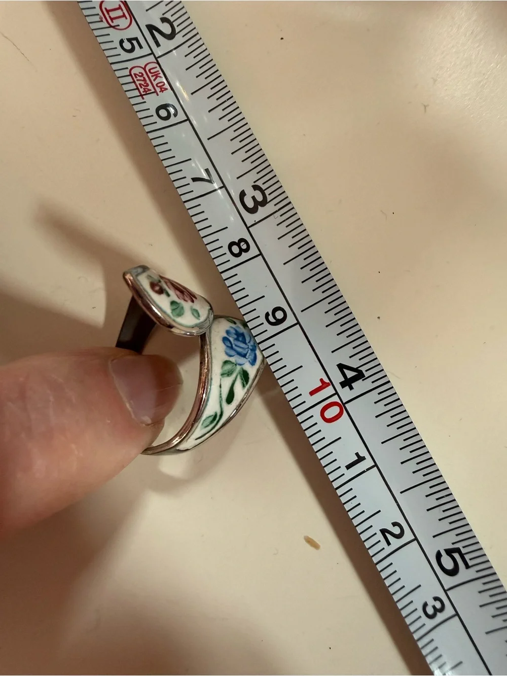 Vintage Beau Sterling silver hand painted floral Oversized bi pass ring 7 1/2